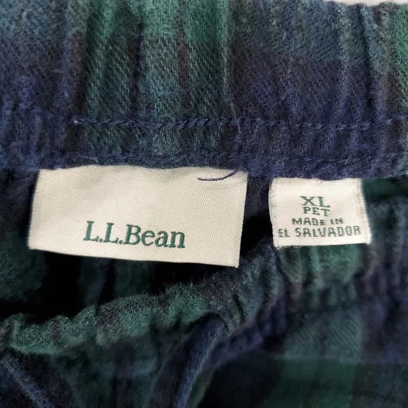 LL Bean flannel pajamas women's XL petite green and blue Scotch plaid pockets - Picture 15 of 16